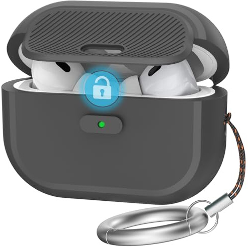 TRONWIN Hülle für AirPods pro 2 mit Verschluss, Einteilige weiche Silikonhülle für AirPods pro 2.& 1. Generation, Fallschutz mit Karabiner & kabelloses Ladenr (Schwarz)