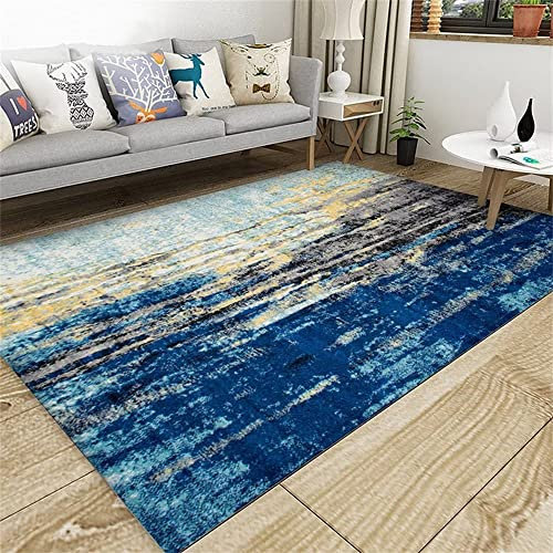 Jungen-Teppich, Fellteppich für Schlafzimmer, Blau und Gelb, mehrfarbiger Stil, leicht zu reinigen und bequem, Weihnachtsteppich, Teppich, Sofas für Wohnzimmer, Teppich, 70 x 140 cm (blau, 50 x 80 cm