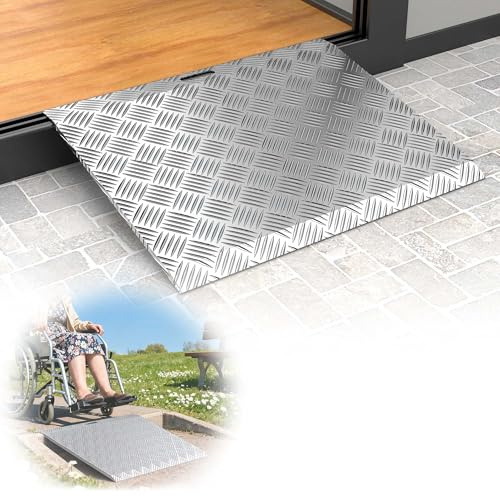 Nuvium Aluminum Threshold Ramps for Doorways, 31 L x 25.4 W, Wider Platform Anti-Slip Portable Ramps for Wheelchairs, Door Threshold Ramp for Wheelchair, Scooter, Strollers, Cart, Walkers, Pets