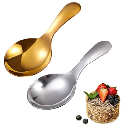 CALLYSONIC Small Spoons, Pack of 2 Mini Spoons, Jam Jars, Small, Coffee Spoon, Coffee Spoon, Short Handled Spoon for Jam Jars, Sugar Spoons, (Gold and Silver)