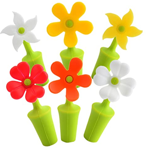 OFFSCH Tappi Per Bottiglie in Silicone Per Vino Set Da 6 Pezzi, Chiusura Ermetica Decorativa a Forma Di Fiore, Sigillante Per Bottiglie Aperte, Accessori Per Conservazione Vino e Whisky
