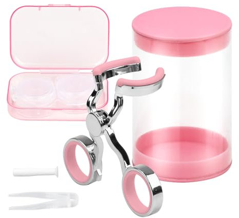 NIXRET Contacts Lenses Remover Tool for Assisting Eye, Contact Lens Remover Tool with Travel Case, Sucker,Tweezer with Soft Tip, Contact Lens Wearing Aid Tool (Pink)