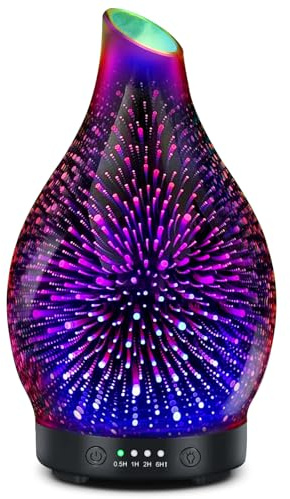 Electric Essential Oil Diffuser - 150ml Glass Aromatherapy Diffusers for Essential Oils with 4 Timer Setting Auto Shut-Off 7 Color Changing Light Ultra-Quiet for Sleeping Home Ofice Decor and Gift