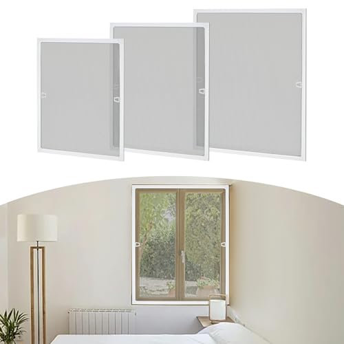 Fliegengitter-Fenster mit Aluminiumrahmen | Insektenschutz-Fenster-Einsatznetz ohne Bohren | 100x80cm | Verstellbares Moskitonetz-Fenster | Selbstbausatz | Weiß