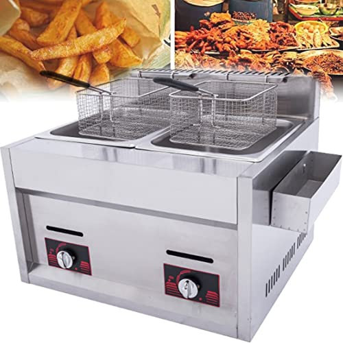 LYDBMYT Friteuse à gaz Professionnelle, à Poser sur Un Plan de Travail, température réglable, idéale pour Les Frites et Les Ailes de Poulet (DoublePot)