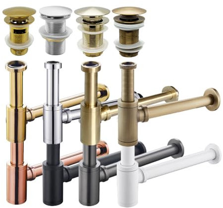 Sifone per lavandino del bagno, sifone per scarico del lavandino, kit di tubi per deodorizzazione del water, tappo per insetti, raccordi per scarico del bagno, 9 colori, grigio pistola senza foro, 4