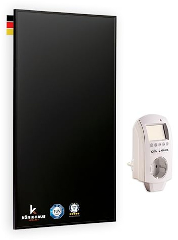 Könighaus infrarödvärmare - 130 W Black Edition med termostat – TÜV SÜD + 5 års garanti ✓ dubbelt överhettningsskydd ✓ klar för drift på 2–4 min