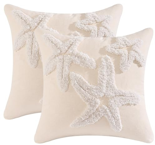 Tosleo 2er Set Kissenbezüge Sommer Strand 45 x 45 cm Tufteter DREI Seestern
