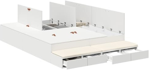 vidaXL Stauraum Bettgestell Weiß 160X200 cm Holzwerkstoff Viel Stauraum Modernes Design Einfache Montage Wohnzimmermöbel Erwachsene Minimalistisch Zeitgenössisch
