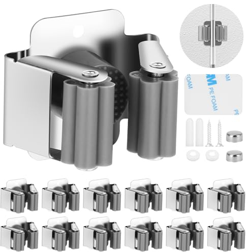 FAOKZE 12 Stück Gerätehalter,Edelstahl Mop Halter,Besenhalterung Wand,Besenhalter,Gerätehalter,Wandhalterung,Edelstahl Wandhalterung,Gartengerätehalter,für Küche Zuhause,Badezimmer（Silber）