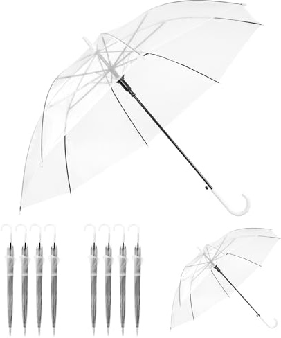 uyoyous 10pcs Einweg durchsichtig Stockschirme, Automatische transparent Regenschirm mit 8 Metal Schirmrippen Zerklüftet, Einzelschirm Ø 95 cm, Ein Personen Regenschirm​