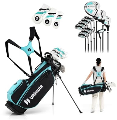 GYMAX komplettes Golfschläger Set für Damen, 15-teiliges Golf Set mit Standtasche & Regenschutz, Golfset mit 460CC & 1 Driver & 3 Fairway & Hybrid & 5/6/7/8/9/P/S Eisen (Grün)