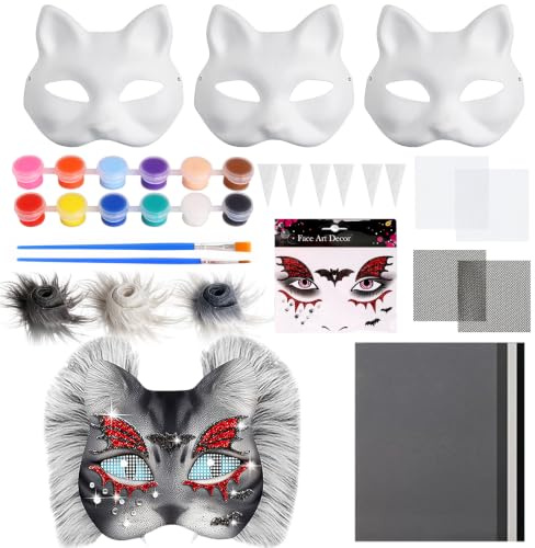 Therian Mask, kattmask Furry Mask djurmasker Therian masker set med tom kattmask plastnätfolie plast päls och nätborstar och färger för cosplay och halloween karneval