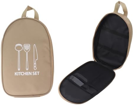 Hosoncovy Portable Camping Cookware Utensils Tableware Organizer Bag Picnic Barbecue Travel Cutlery Storage Case for Outdoor Hiking Picnic,Empty Bag Only (Khaki)