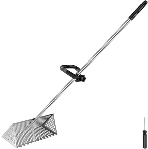 Stainless Steel Sand Flea Rake, Heavy Duty 173cm Adjustable Beach Sand Sifter with Teeth, Detachable Basket, Ergonomic Grip, Easy Assembly Sand Crab Shovel for Seashells & Beach Cleaning