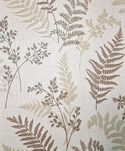Fine Decor FD43768 Fern Luxury Textured Vinyl Wallpaper, Mocha