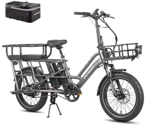 Fafrees FF20 CUV Allround E-Bike 20 Zoll Fatbike [ Offiziell ] E Lastenrad, Doppel Akku 1152Wh, 75N.m, 25km/h, Hydraulischbremsen Elektro Mountainbike, Für Damen und Herren (Kindersitz, Grau)