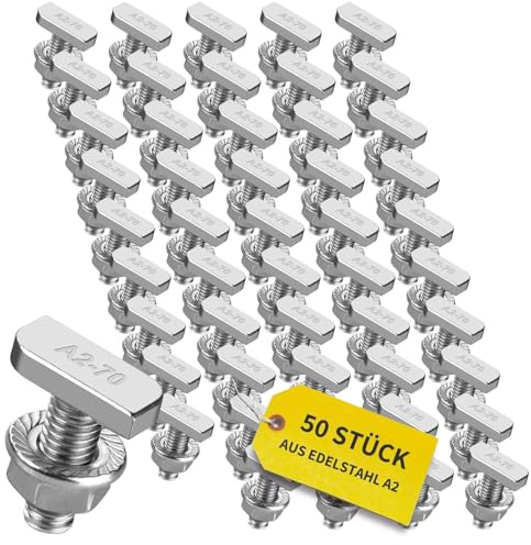 Avoltik 50x Hammerkopfschrauben M8 I 25 mm Edelstahlschrauben mit montageschienenschmuttern I Schrauben aus A2 Edelstahl für Solarmodul-Befestigung I M8 Schrauben inkl. Muttern zur PV-Modul Montage