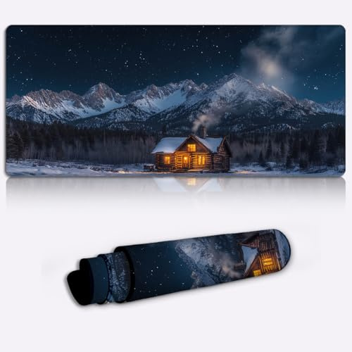 cozy mountain cabin Printed PC Laptop Computer Mouse Mat Pad Non-Slip Rubber Base Pad Office Home Novelty Printed Desk Accessory Large Laptop Desktop Printed Art Ergonomic 600 * 350 * 4mm
