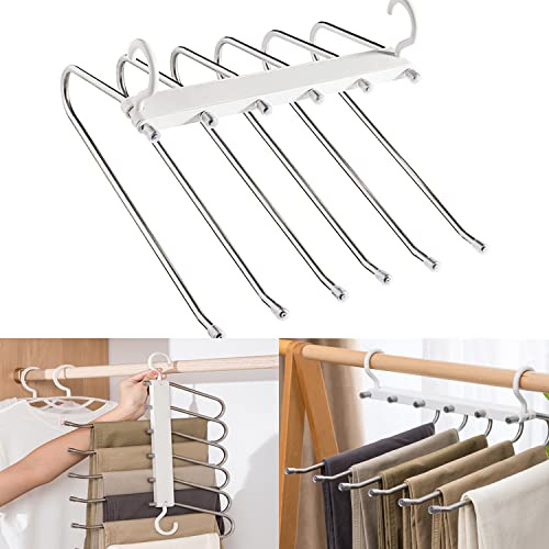 Hosenbügel Platzsparend Mehrfach, 6 in 1 Edelstahl-Hosenbügel, Faltbare Multi Bügel, Mehrfach-Kleiderbügel, Schrank kleiderbügelhalte