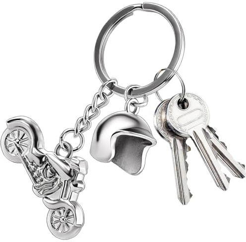Porte-clés Moto en Métal 3D, Porte-clés Casque de Moto, Cool Charm Motocycliste, Créatif Voiture Cadeau pour la fête des pères, anniversaire, Noël