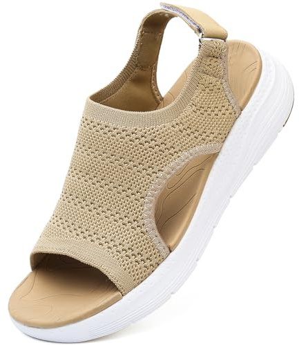 DimaiGlobal Women's Walking Sandals with Arch Support Orthopedic Platform for Plantar Fasciitis Slingback Sport Sandals Summer Washable Knit with Adjustable Straps Outdoor Casual
