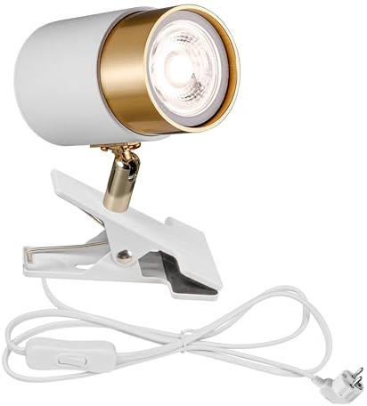 FSLiving Industrial Klemmleuchte mit 1,8 Schalterkabel, Einstellbar Clip auf Schreibtisch Leselampe, Clamp Nachttischlampe mit Flexarm für Schreibtisch Nachttisch Regal-BD3031-7W-3000K-W
