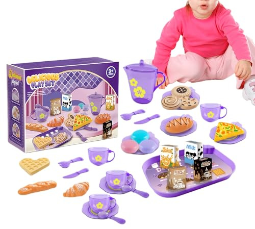 Cocina de juguete para niños, juego de té realista y seguro para niños, juego de juego de cocina divertido | para niñas y niños regalo cumpleaños Navidad Año Nuevo Pascua casa