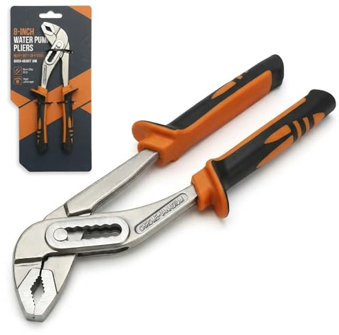 Pnrskter Water Pump Pliers 8 Inch, Heavy Duty CR-V Steel Pipe, Wide V-jaw | Quick adjust tongue & groove grips, non-slip handles, for plumbing, pipes, nuts, bolts, DIY and automotive repairs