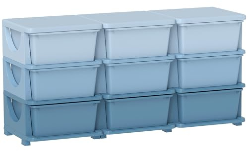 HOMCOM Lådskåp för barn med förvaringsutrymme förvaringslådor leksakslåda nio nivåer för barnrum 3–6 år, barnmöbler, blå, 113 x 37 x 56,5 cm