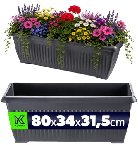 KADAX Blomlåda 80 x 34 x 32 cm, stor balkonglåda av plast, planteringslåda för balkong, terrass och trädgård, blomkruka för växter (antracit)