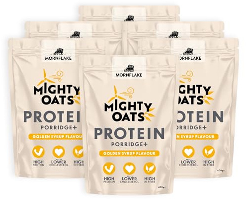 Mornflake - 6x 400g Protein Golden Syrup Porridge Oats. Wholegrain Oat Flakes & Milk Protein Concentrate Instant Protein Breakfast Cereal for Overnight Oats, Hot Breakfast & Morning Fuel