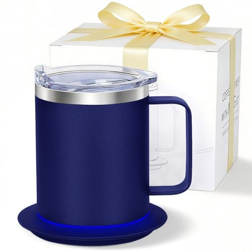 Zhenglu Self Heating Coffee Mug, USB Heated Coffee Mug Warmer Set with Lid, 131°F Keep Warm Cup for Home Office(Royal Blue-12oz)