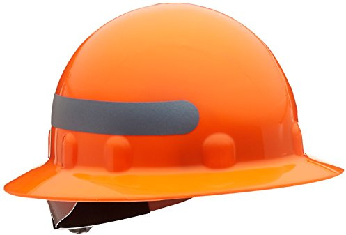 Fibre-Metal by Honeywell SuperEight Thermoplastic Full Brim Hard Hat with 8-Point Ratchet Suspension, Hi-Viz Strong Orange with Silver Reflective Tape -E1RW46A289