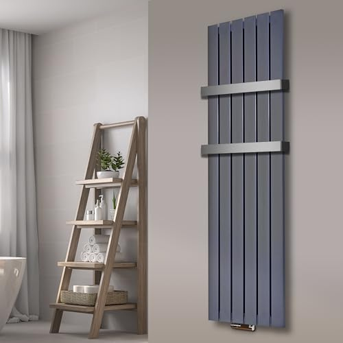 Badheizkörper Design Peking 3 180x47cm Edelstahloptik (+2 Halter 50mm) SZAGATO Handtuchwärmer Handtuchtrockner Handtuchhalter Paneelheizkörper vertikal Mittelanschluß Flachheizkörper