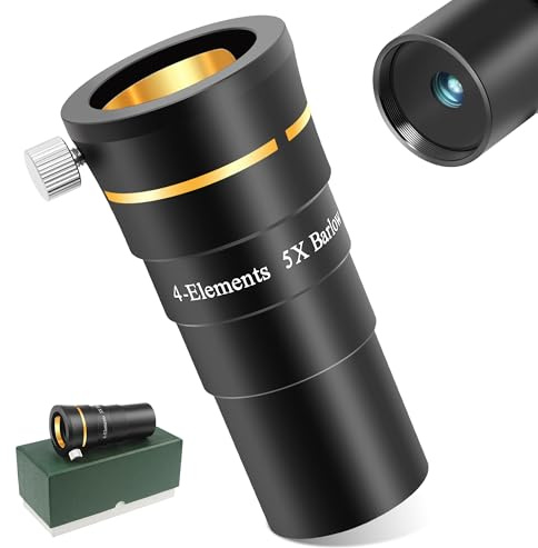Astromania Telescope Barlow Lens 5X with 4-Elements Multi Coated Lens - 1.25 Inch Fully Metal Telescope Accessory for Astronomy & Astrophotography