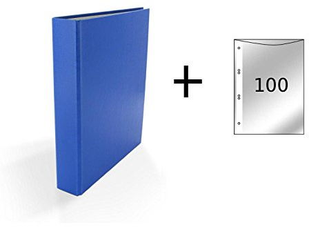 Ringbuch / DIN A5 / 4-Ring Ordner / Farbe: blau + 100 Prospekthüllen