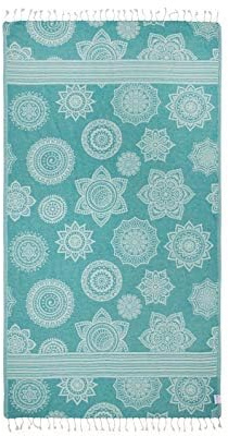 InfuseZen Organic Turkish Cotton Bath & Beach Towel - Sea Green Mandala