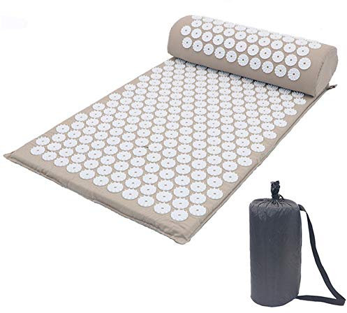 ACC Akupunktur Pad Massage Yoga Matte Fitness Massage Pad, Kissen Akupressur Pad Finger Pad und Kissenbezug Nadel Pad, um Stress Schmerzen zu lindern,Beige