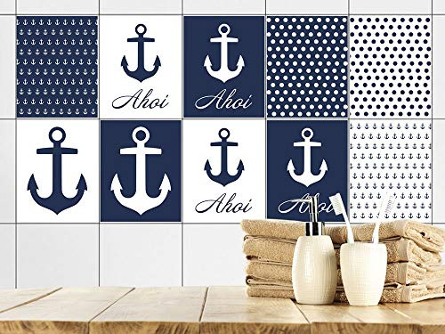 GRAZDesign Fliesenaufkleber Bad & Küche Maritim mit Anker in blau, Klebefliesen selbstklebend (20 Stück, 15x20cm)