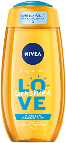 NIVEA Love Sunshine, gel doccia rinfrescante con aloe vera, doccia a pH delicato con profumo originale della crema solare NIVEA SUN, 250 ml (etichetta in lingua italiana non garantita)
