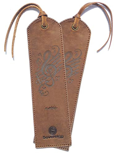 Handgefertigte Lesezeichen aus Leder mit Musiknoten – 2er-Pack aus echtem Leder – Perfekte Lesezeichen für Männer, Frauen | Tolle Ledergeschenke für begeisterte Leser und Komponisten
