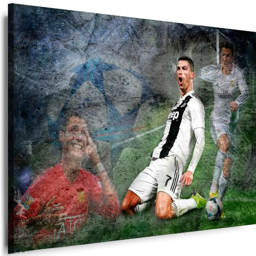 Myartstyle - Bilder Cristiano Ronaldo Fußball 80 x 60 cm Leinwandbilder Xxl - 1 Teilige Wandbilder Kunstdrucke w-a-2031-9