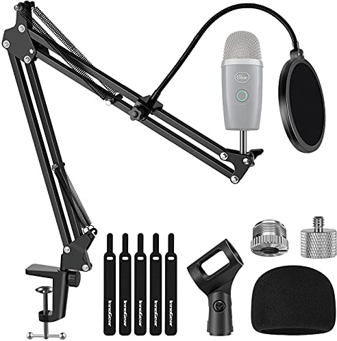 InnoGear Microphone Stand, Adjustable Mic Stand Set for Blue Yeti Nano Suspension Boom Scissor Arm Stand with 5/8 to 3/8 Screw, 5/8 to 1/4 Screw, Nano Mic Windscreen and Dual Layered Mic Pop Filter