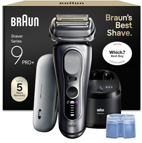 Braun Series 9 PRO+ Electric Shaver for Men, 9677CCE, Silver - Wet & Dry Razor, 5+1 Ultra Thin Precision Blades, Pro SensoAdapt Technology, Rechargeable Battery, PowerCase, 6in1 SmartCare Center
