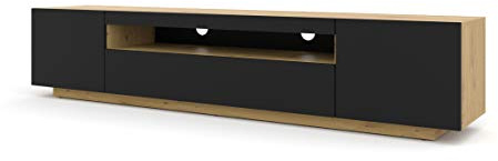 BIM Furniture TV LOWBOARD Schrank 200 cm TV Tisch Sideboard TV Kommode HiFi-Tisch Artisan Eiche Schwarze Fronten freistehender Schrank (Artisan Eiche ohne Blauer Beleuchtung)
