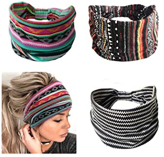 Yean - Cintas de pelo con nudo para mujeres y niñas, cintas bohemias para yoga, cinta ancha a rayas para mujeres y niñas, paño (azul, 3 unidades)