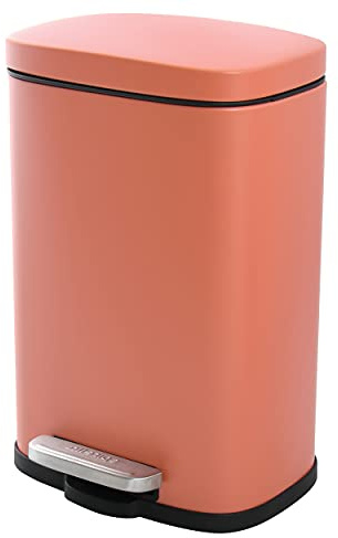 Spirella Kosmetikeimer 5 Liter Edelstahl mit Absenkautomatik und Inneneimer Akira Badezimmer Mülleimer Softclose Abfalleimer Terracotta Rot