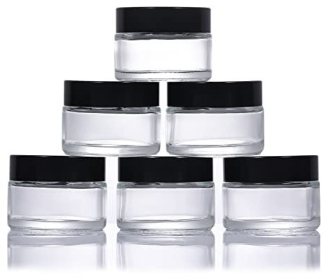 6 Pack 30ml Glass Cosmetic Jars,Empty Refillable Jars with Screw On Lids and White Liners,Cosmetic Containers Travel Cream Pots for Cosmetics,Powder,Lotion,Creams and Essential Oils