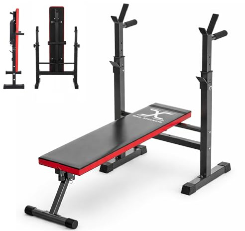 Adjustable Weight Bench Gym Bench for Full Body Workout – Foldable Incline/Decline Bench Press with Barbell Rack, Multi-Position Folding Weight Bench